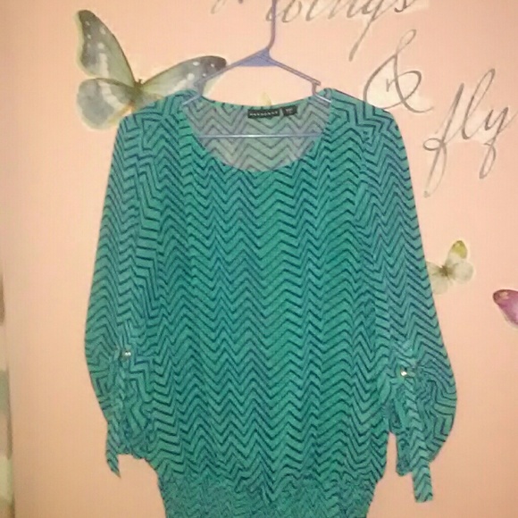 Metaphor Tops - Large Turquoise & Navy Chevron Tunic by Metaphor